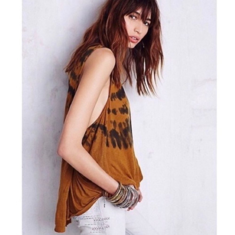 Free People Brown Rust Black Flowy Tank Top S P